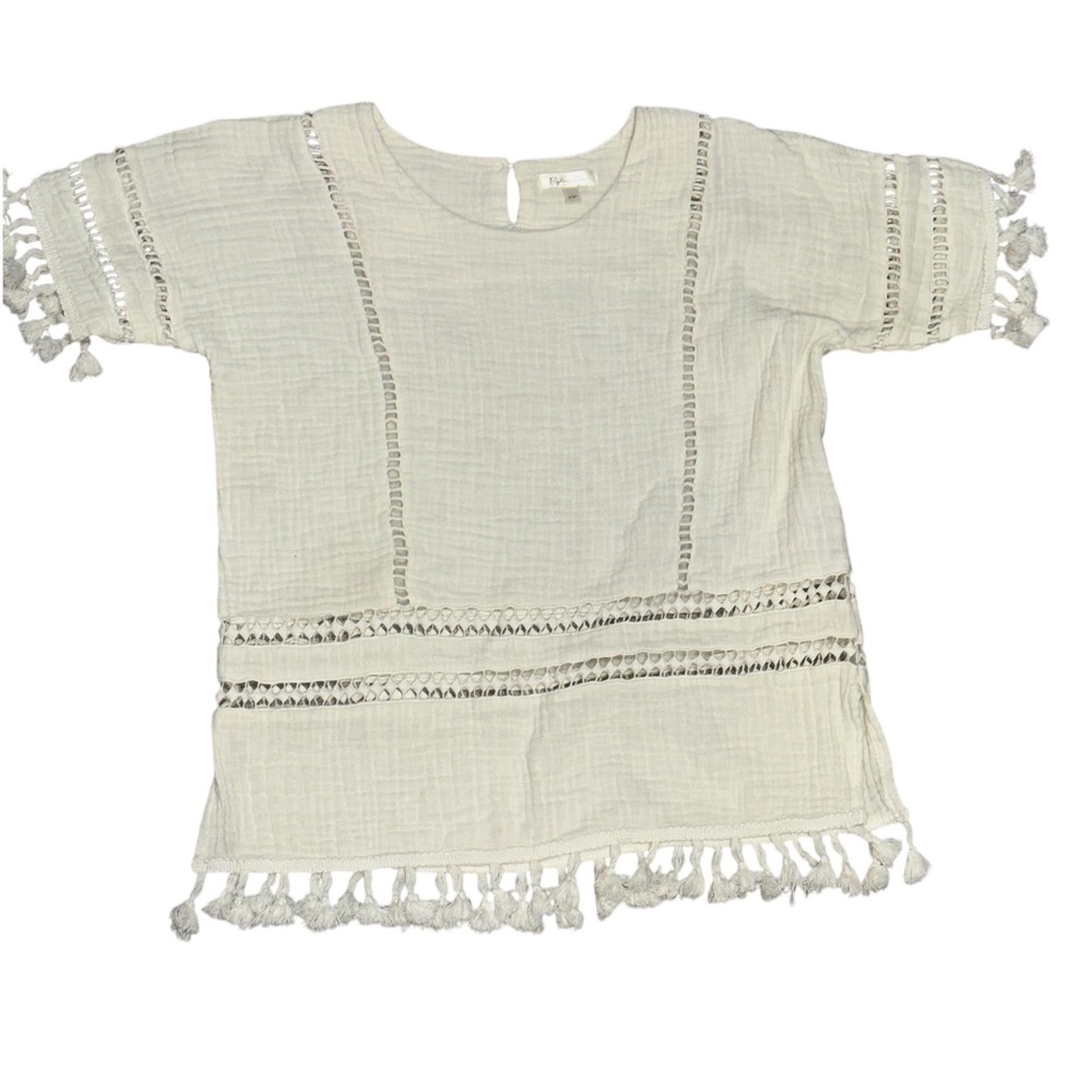 Rylee + Cru Gauze Tassle Cover Up Boho Tassels Cream Cotton Girls Size 2-3Y $66